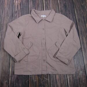 SWEETSALT Womens Small Brown Cotton Twill Button Front Jacket Short Pockets
